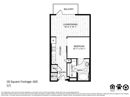 Teak at the Branch Floor Plan 1 Bedroom 1 Bath 1 Bed 1 Bath 605 sqft