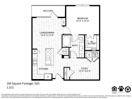 Teak at the Branch Floor Plan 1 Bedroom 1 Bath Study 1 Bed 1 Bath 854 sqft