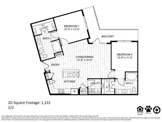 Teak at the Branch Floor Plan 2 Bedroom 2 Bath 2 Bed 2 Bath 1173 sqft