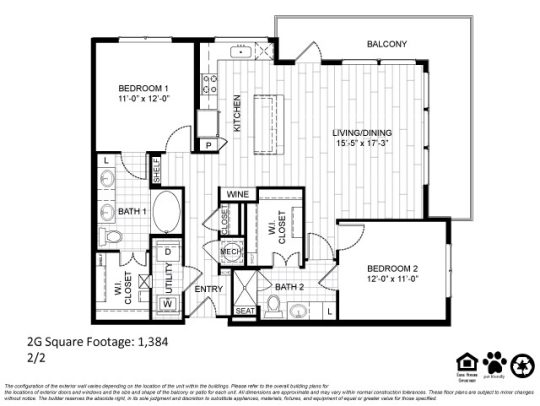 Teak at the Branch Floor Plan 2 Bedroom 2 Bath 2 Bed 2 Bath 1185 sqft